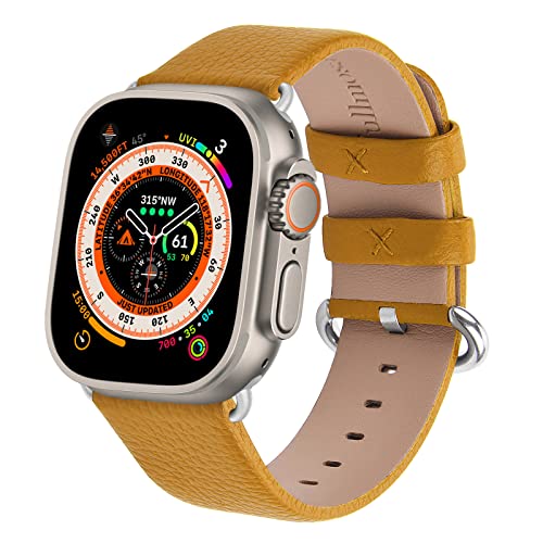 Fullmosa Kompatibel mit Apple Watch Armband 41mm 40mm 38mm, Lederband Ersatzband für Damen Herren, Klassische Leder Armbänder für iWatch 9/8/7/6/SE/5/4/3/2/1 Armband,Ingwer-Gelb 38/40/41mm von Fullmosa