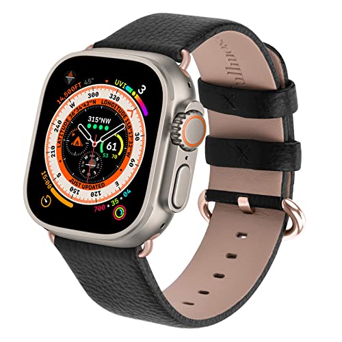 Fullmosa Kompatibel mit Apple Watch Armband 41mm 40mm 38mm, Lederband Ersatzband für Damen Herren, Klassische Leder Armbänder für iWatch 9/8/7/6/SE/5/4/3/2/1 Armband,Schwarz + Roségold Hardware von Fullmosa