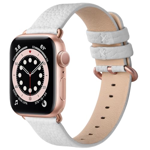 Fullmosa Kompatibel mit Apple Watch Armband 41mm 40mm 38mm, Lederband Ersatzband für Damen Herren, Klassische Leder Armbänder für iWatch 9/8/7/6/SE/5/4/3/2 Armband,Braun + Roségold Hardware 38/40/41mm von Fullmosa