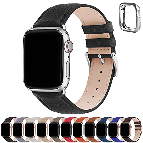 Fullmosa Kompatibel mit Apple Watch Armband 41mm 40mm 38mm,Echtes Leder Ersatzarmbänder Damen Herren,Original Vintage Wechselband iwatch Series 9/8/7/6/5/4/3/2/1 SE/SE2,Schwarz+Silberne Schnalle Fullmosa Kompatibel mit Apple Watch Armband 41mm 40mm 38mm,Echtes Leder Ersatzarmbänder Damen Herren,Original Vintage Wechselband iwatch Series 9/8/7/6/5/4/3/2/1 SE/SE2,Schwarz+Silberne Schnalle von Fullmosa