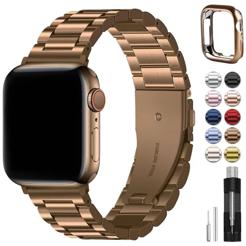 Fullmosa Kompatibel mit Apple Watch Armband 41mm 40mm 38mm Damen Herren, Metallarmband Edelstahl Bands für Series 9 8 SE 7 6 5 4 3 2 1 iwatch Armbänder Gold-Kaffee von Fullmosa