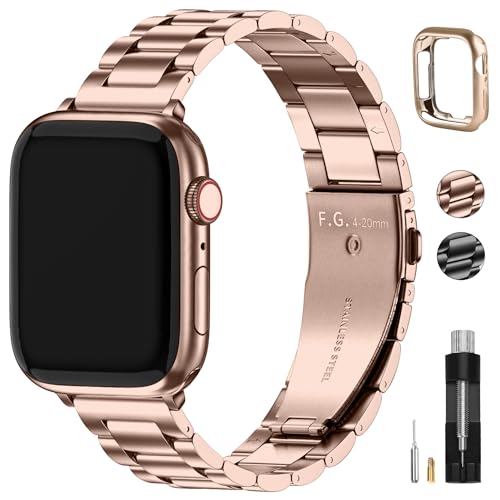 Fullmosa Kompatibel mit Apple Watch Armband 41mm 40mm 38mm Damen Herren, Metallarmband Edelstahl Bands für SE Series 9 8 7 6 5 4 3 2 1 iwatch Armbänder Roségold (Kurz) von Fullmosa