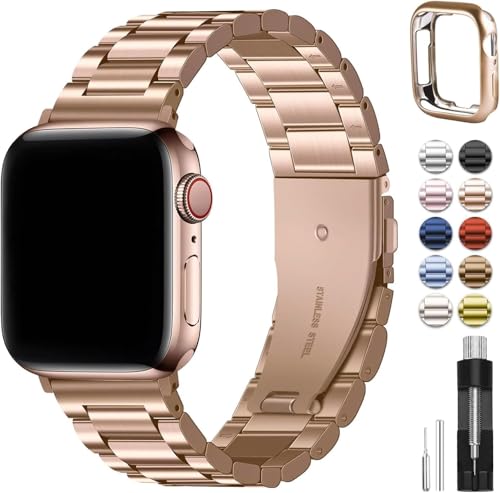 Fullmosa Kompatibel mit Apple Watch Armband 41mm 40mm 38mm Damen Herren, Metallarmband Edelstahl Bands für Series 9 8 SE 7 6 5 4 3 2 1 iwatch Armbänder Roségold von Fullmosa