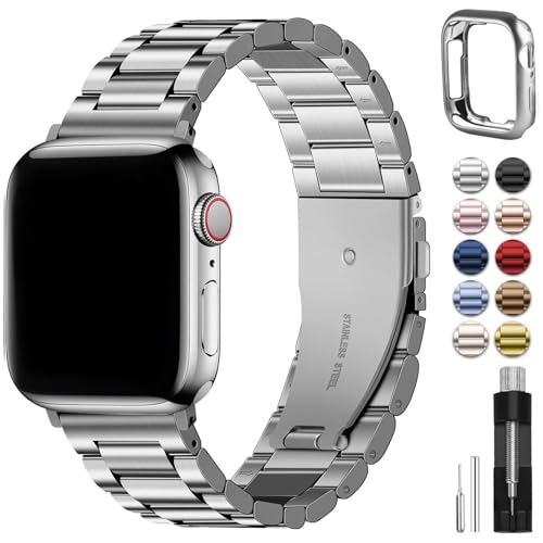 Fullmosa Kompatibel mit Apple Watch SE Armband 40mm 41mm 38mm Damen Herren, Metallarmband Edelstahl Bands für SE Series 9 8 7 6 5 4 3 2 1 iwatch Armbänder Silber von Fullmosa