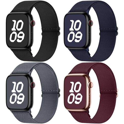 Fullmosa Kompatibel mit Apple Watch Armband 46mm(Series10) 44mm 45mm 42mm 49mm Sport Ersatzband,4er-Pack Dehnbare Nylon Armbänder für iWatch SE Series 10 9 8 7 6 5 4 3 2 1 Ultra 2 Für Damen & Herren von Fullmosa