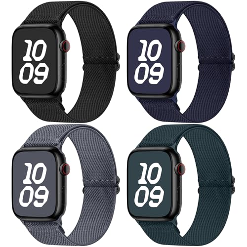 Fullmosa Kompatibel mit Apple Watch Armband 46mm(Series10) 44mm 45mm 42mm 49mm Sport Ersatzband,4er-Pack Dehnbare Nylon Armbänder für iWatch SE Series 10 9 8 7 6 5 4 3 2 1 Ultra 2 Für Damen & Herren von Fullmosa