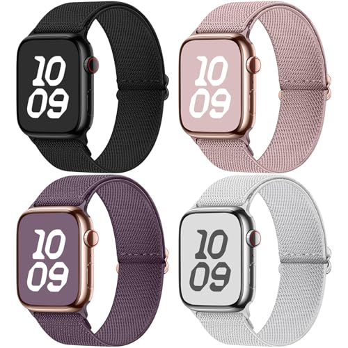 Fullmosa Kompatibel mit Apple Watch Armband 46mm(Series10) 44mm 45mm 42mm 49mm Sport Ersatzband,4er-Pack Dehnbare Nylon Armbänder für iWatch SE Series 10 9 8 7 6 5 4 3 2 1 Ultra 2 Für Damen & Herren von Fullmosa