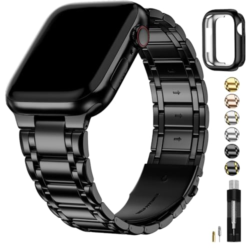 Fullmosa Kompatibel mit Apple Watch Ultra 2/ Ultra Armband 49mm und 45mm 44mm 42mm für Apple Watch Series 9/8/7/6/5/4/3/2/1, Metall Edelstahl Ersatzarmbänder Herren Damen,Schwarz von Fullmosa