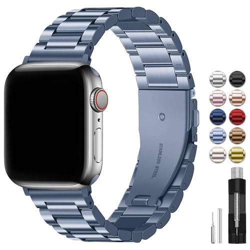 Fullmosa Kompatibel mit Apple Watch Armband 44mm 45mm 42mm, Metall Ersatzband für iwatch SE Series 9 8 7 6 5 4 3 2 1, Blau-Grau Fullmosa Kompatibel mit Apple Watch Armband 44mm 45mm 42mm, Metall Ersatzband für iwatch SE Series 9 8 7 6 5 4 3 2 1, Blau-Grau von Fullmosa