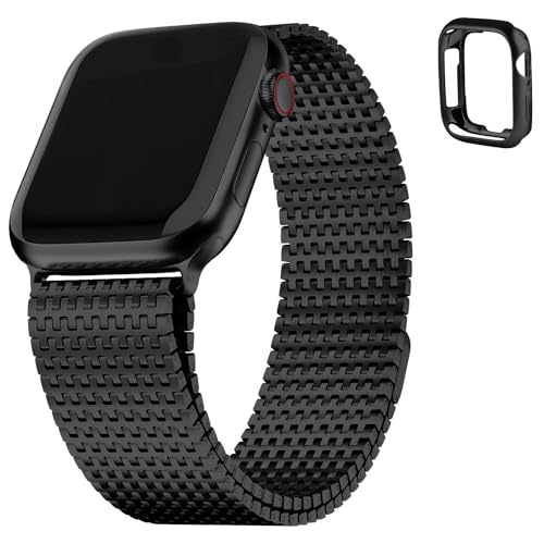 Fullmosa Kompatibel mit Apple Watch SE 9 Armband 45mm 44mm 42mm Herren Damen, Magnet Einstellbar Milanaise Armbänder für iWatch SE Series Ultra 9 8 7 6 5 4 3 2 1, Edelstahl Metall Bands Schwarz von Fullmosa