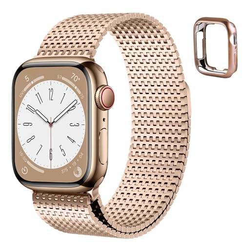 Fullmosa Kompatibel mit Apple Watch Armband 49mm/45mm/44mm/42mm Herren/Damen, Magnet Einstellbar Armbänder für iWatch Series Ultra 9 8 7 SE 6 5 4 3 2 1, Edelstahl Metall Bands Roségold von Fullmosa