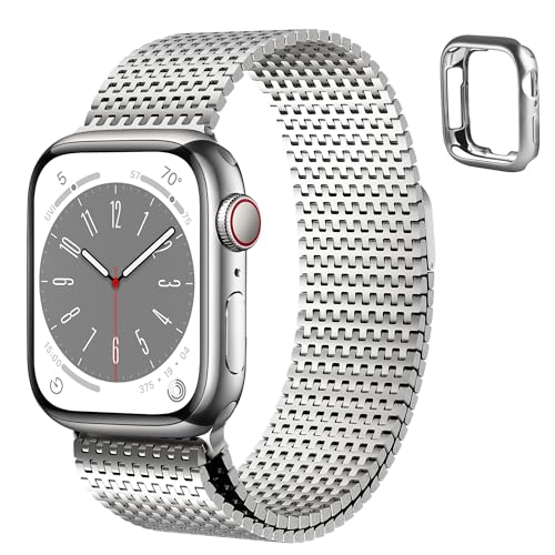 Fullmosa Kompatibel mit Apple Watch Armband 44mm 45mm 42mm Herren Damen, Magnet Einstellbar Milanaise Armbänder für iWatch SE Series 9 8 7 6 5 4 3 2 1, Silber Fullmosa Kompatibel mit Apple Watch Armband 44mm 45mm 42mm Herren Damen, Magnet Einstellbar Milanaise Armbänder für iWatch SE Series 9 8 7 6 5 4 3 2 1, Silber von Fullmosa