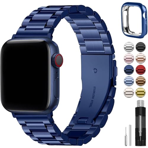 Fullmosa Kompatibel mit Apple Watch Armband 49mm 45mm 44mm 42mm, Metall Ersatzband für Series 9 Ultra/Ultra2 Series 8 7 SE 6 5 4 3 2 1 Edelstahl iWatch Bands Blau von Fullmosa