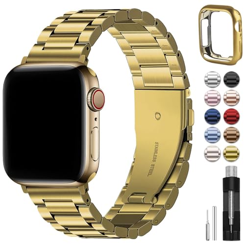 Fullmosa Kompatibel mit Apple Watch Armband 45mm 44mm 49mm 42mm, Metall Ersatzband für Ultra 2/Ultra SE Series 9 8 7 6 5 4 3 2 1 Edelstahl iWatch Bands Gold von Fullmosa