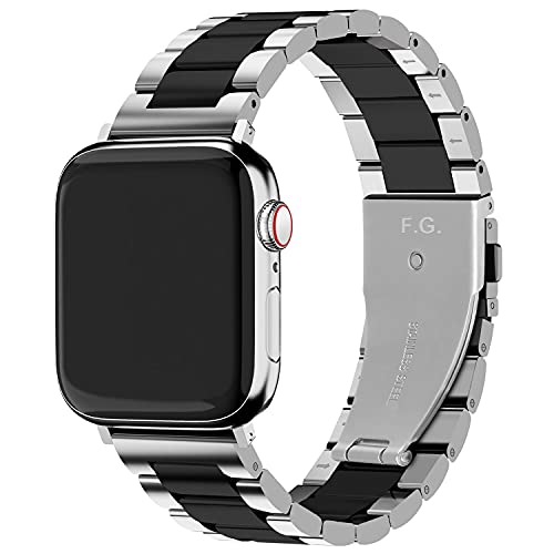 Fullmosa Kompatibel mit Apple Watch Armband 45mm 44mm 49mm 42mm, Metall Ersatzband für Ultra 2/Ultra SE Series 9 8 7 6 5 4 3 2 1 Edelstahl iWatch Bands Lackschwarz von Fullmosa