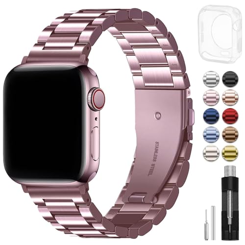 Fullmosa Kompatibel mit Apple Watch Armband 49mm 45mm 44mm 42mm, Metall Ersatzband für Series 9 Ultra/Ultra2 Series 8 7 SE 6 5 4 3 2 1 Edelstahl iWatch Bands Rosa von Fullmosa