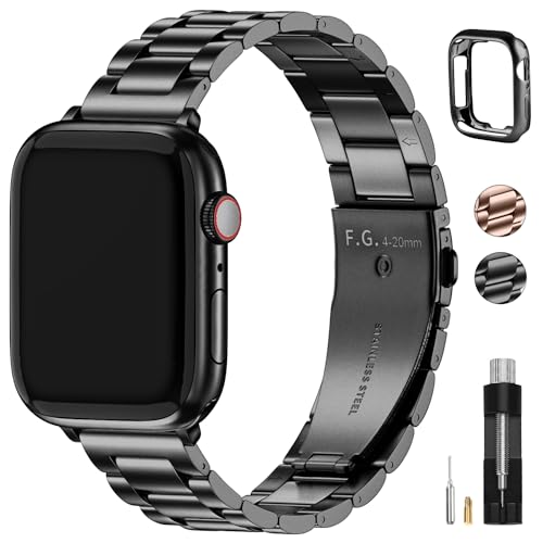 Fullmosa Kompatibel mit Apple Watch Armband 49mm 45mm 44mm 42mm, Metall Ersatzband für Series 9 Ultra/Ultra2 Series 8 7 SE 6 5 4 3 2 1 Edelstahl iWatch Bands Schwarz (Kurz) von Fullmosa