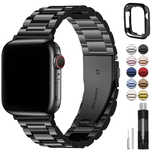 Fullmosa Kompatibel mit Apple Watch Armband 49mm 45mm 44mm 42mm, Metall Ersatzband für Series 9 Ultra/Ultra2 Series 8 7 SE 6 5 4 3 2 1 Edelstahl iWatch Bands Schwarz von Fullmosa