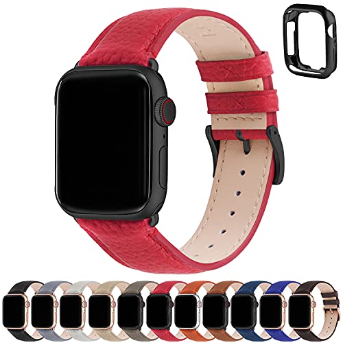 Fullmosa Kompatibel mit Apple Watch Armband 49mm 45mm 44mm 42mm,Echtes Leder Ersatzarmbänder,Original Vintage Wechselband für iwatch Series Ultra 9 8 7 6 SE 5 4 3 2 1, Rot + Rauchgraue Schnalle Fullmosa Kompatibel mit Apple Watch Armband 49mm 45mm 44mm 42mm,Echtes Leder Ersatzarmbänder,Original Vintage Wechselband für iwatch Series Ultra 9 8 7 6 SE 5 4 3 2 1, Rot + Rauchgraue Schnalle von Fullmosa