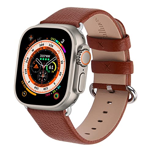 Fullmosa Kompatibel mit Apple Watch Armband 49mm 45mm 44mm 42mm Lederarmband Ersatzband für Herren Damen, Klassische Original Lederband für iWatch Ultra/9/8/7/6/SE/5/4/3, Braun von Fullmosa