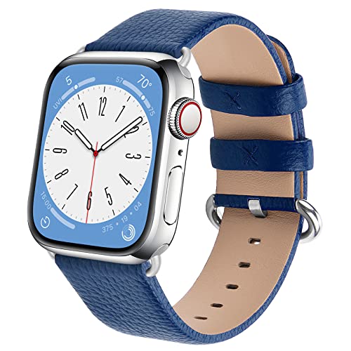 Fullmosa Kompatibel mit Apple Watch Armband 49mm 45mm 44mm 42mm Lederarmband Ersatzband für Herren Damen, Klassische Original Lederband für iWatch Ultra/9/8/7/6/SE/5/4/3, Dunkelblau von Fullmosa