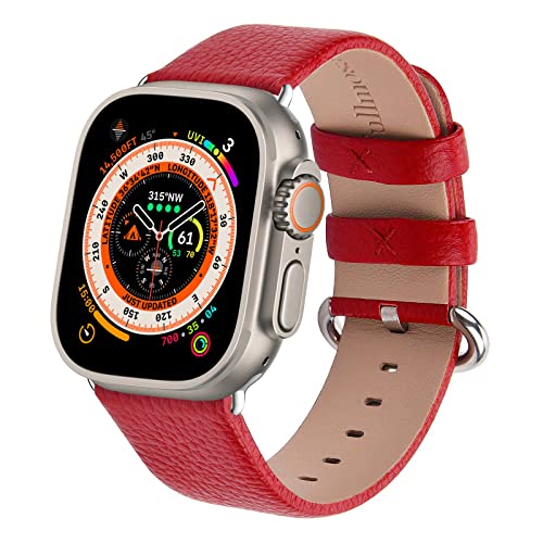 Fullmosa Kompatibel mit Apple Watch Armband 49mm 45mm 44mm 42mm Lederarmband Ersatzband für Herren Damen, Klassische Original Lederband für iWatch Ultra/9/8/7/6/SE/5/4/3, Rot von Fullmosa
