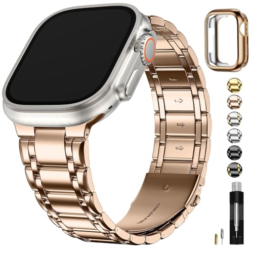 Fullmosa Kompatibel mit Apple Watch Armband Ultra 2/Ultra 49mm, Edelstahl Apple Watch Ersatzarmbänder für Damen Herren, Metallarmband mit TPU-Schutzhülle, Roségold Fullmosa Kompatibel mit Apple Watch Armband Ultra 2/Ultra 49mm, Edelstahl Apple Watch Ersatzarmbänder für Damen Herren, Metallarmband mit TPU-Schutzhülle, Roségold von Fullmosa