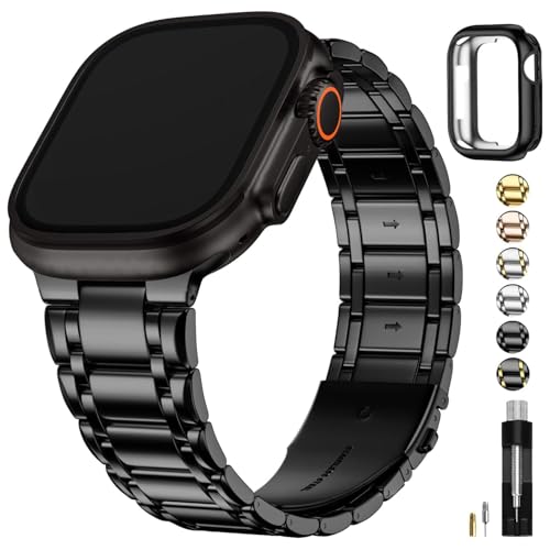 Fullmosa Kompatibel mit Apple Watch Armband Ultra 2/Ultra 49mm, Edelstahl Apple Watch Ersatzarmbänder für Damen Herren, Metallarmband mit TPU-Schutzhülle, Schwarz Fullmosa Kompatibel mit Apple Watch Armband Ultra 2/Ultra 49mm, Edelstahl Apple Watch Ersatzarmbänder für Damen Herren, Metallarmband mit TPU-Schutzhülle, Schwarz von Fullmosa