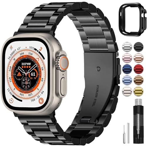 Fullmosa Kompatibel mit Apple Watch Armband Ultra 2/Ultra 49mm, Metall Ersatzband für Ultra 2/Ultra 49mm Edelstahl iWatch Bands Schwarz von Fullmosa