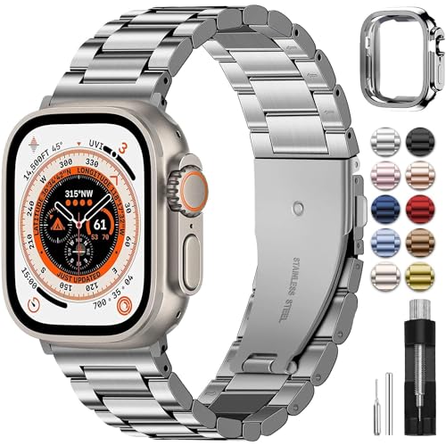 Fullmosa Kompatibel mit Apple Watch Armband Ultra 2/Ultra 49mm, Metall Ersatzband für Ultra 2/Ultra 49mm Edelstahl iWatch Bands Silber von Fullmosa