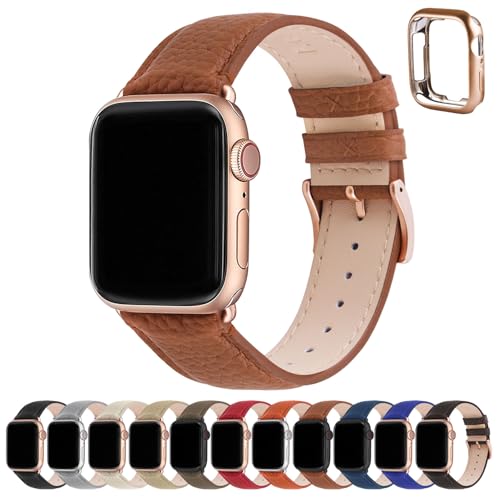 Fullmosa Kompatibel mit Apple Watch Armband 44mm 46mm 45mm 42mm 49mm Damen Herren, Echtes Leder Ersatzarmbänder für iwatch SE Series 10 9 8 7 6 5 4 3 2 1 Ultra, Braun+Roségoldene Schnalle Fullmosa Kompatibel mit Apple Watch Armband 44mm 46mm 45mm 42mm 49mm Damen Herren, Echtes Leder Ersatzarmbänder für iwatch SE Series 10 9 8 7 6 5 4 3 2 1 Ultra, Braun+Roségoldene Schnalle von Fullmosa