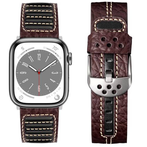 Fullmosa Kompatibel mit Apple Watch Armband 46mm 45mm 49mm 44mm 42mm 38mm 40mm 38mm,Herren Leder Ersatzarmbänder für iWatch Series Ultra 2 Ultra Series 10 9 8 7 6 SE 5 4 3 2 1 von Fullmosa