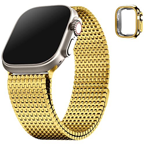 Fullmosa Kompatibel mit Apple Watch Series Ultra2/ Ultra Armband 49mm mit Hülle, Magnetisch Edelstahl Ersatzarmband für iwatch Armbänder 49mm Gold von Fullmosa