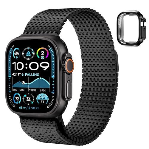 Fullmosa Kompatibel mit Apple Watch Series Ultra2/ Ultra Armband 49mm mit Hülle, Magnetisch Edelstahl Ersatzarmband für iwatch Armbänder 49mm Schwarz von Fullmosa