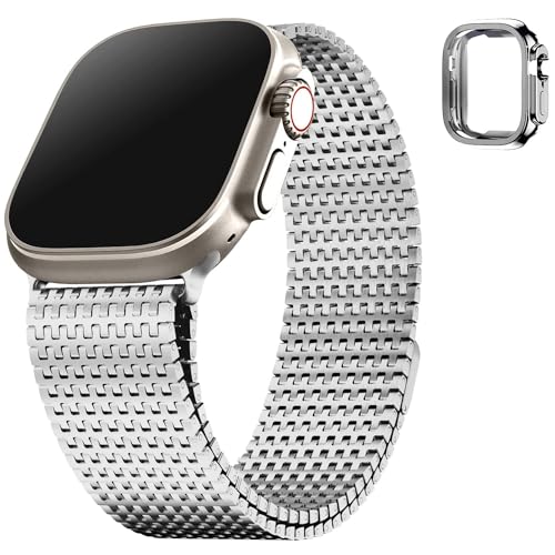 Fullmosa Kompatibel mit Apple Watch Series Ultra2/ Ultra Armband 49mm mit Hülle, Magnetisch Edelstahl Ersatzarmband für iwatch Armbänder 49mm Silber von Fullmosa