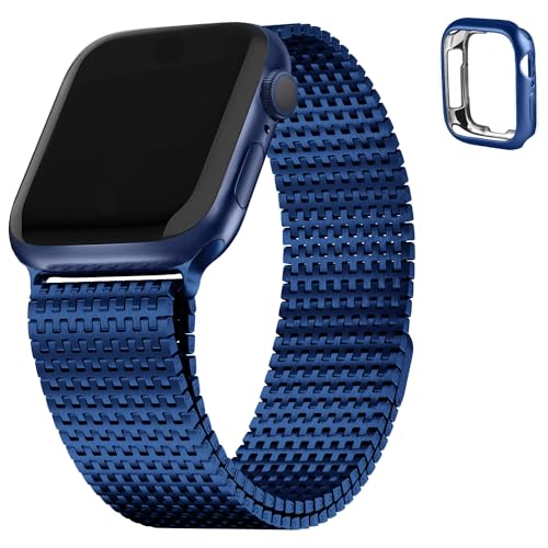 Fullmosa Kompatibel mit Apple Watch SE 9 Armband 45mm 44mm 42mm Herren Damen, Magnet Einstellbar Milanaise Armbänder für iWatch SE Series Ultra 9 8 7 6 5 4 3 2 1, Edelstahl Metall Bands Blau von Fullmosa