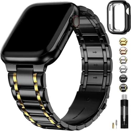 Fullmosa Kompatibel mit Apple Watch Armband Series 10 46mm, Edelstahl Ersatzarmbänder für Damen Herren, Metallarmband mit TPU-Schutzhülle von Fullmosa