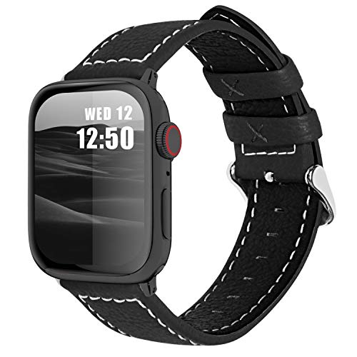 Fullmosa Lederarmband kompatibel mit Apple Watch Ultra2/Ultra 49mm Series 9 8 7 45mm Series 6 SE 5 4 44mm Series 3 2 1 42mm, Ersatzarmband für iwatch Damen Herren, Schwarz Fullmosa Lederarmband kompatibel mit Apple Watch Ultra2/Ultra 49mm Series 9 8 7 45mm Series 6 SE 5 4 44mm Series 3 2 1 42mm, Ersatzarmband für iwatch Damen Herren, Schwarz von Fullmosa