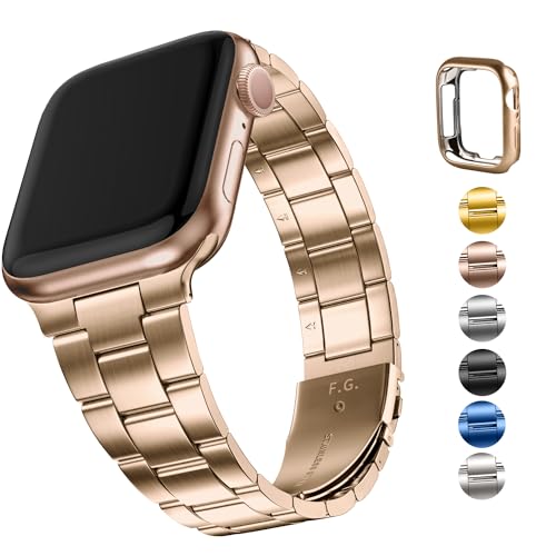 Fullmosa Metallarmband für Apple Watch 41mm 40mm 38mm Armband Damen Herren,Kein Werkzeug Erforderlich Bands mit Uhrengehäuse für iwatch series 9/8/7/SE/6/5/4/3,Roségold von Fullmosa