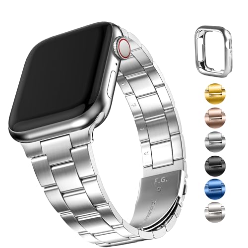 Fullmosa Metallarmband für Apple Watch 41mm 40mm 38mm Armband Damen Herren,Kein Werkzeug Erforderlich Bands mit Uhrengehäuse für iwatch series 9/8/7/SE/6/5/4/3,Silber von Fullmosa