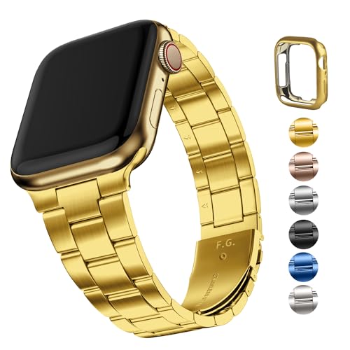 Fullmosa Metallarmband für Apple Watch 49mm 45mm 44mm 42mm Armband Damen Herren,Kein Werkzeug Erforderlich Bands für iwatch series ultra 9/8/7/SE/6/5/4/3, Gold von Fullmosa