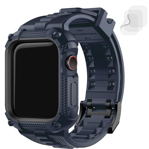 Fullmosa Schutzhülle mit Armband Kompatibel mit Apple Watch SE 44mm 45mm Series 9/8/7/6/5/4, Sport Ersatzarmbänder mit Robustes Stoßfestes Gehäuse für iWatch 44mm 45mm, Blau von Fullmosa