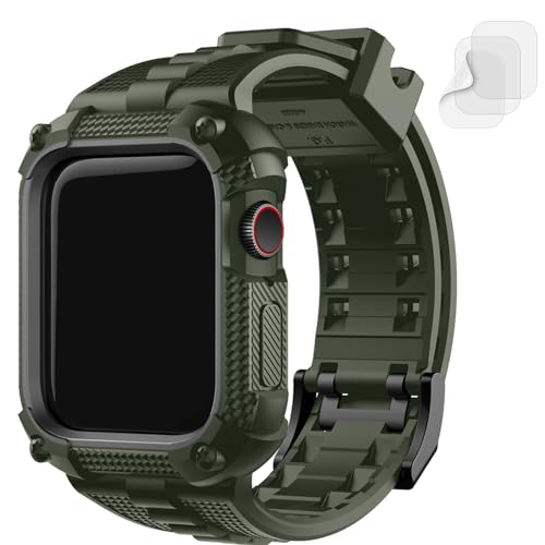 Fullmosa Schutzhülle und Armband Kompatibel mit Apple Watch SE 40mm 41mm Series 9/8/7/6/5/4, Robustes Sport Armband mit Displayschutzfolie/Gehäuse für iWatch 40mm 41mm, Armeegrün Fullmosa Schutzhülle und Armband Kompatibel mit Apple Watch SE 40mm 41mm Series 9/8/7/6/5/4, Robustes Sport Armband mit Displayschutzfolie/Gehäuse für iWatch 40mm 41mm, Armeegrün von Fullmosa