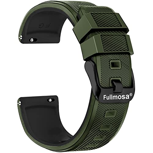 Fullmosa Silikon Uhrenarmband 18mm Kompatibel mit Huawei Watch/Fit, Garmin Active S/Move 3S, Ersatzarmband 18mm Grün Oben/Schwarz Unter+Schwarze Schnalle von Fullmosa