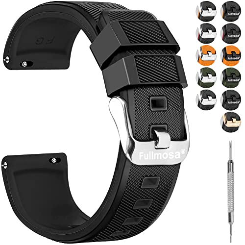 Fullmosa Silikon Uhrenarmband 18mm Kompatibel mit Huawei Watch/Fit, Garmin Active S/Move 3S, Ersatzarmband 18mm Schwarz + Silberne Schnalle von Fullmosa