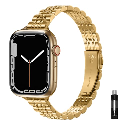Fullmosa Slim Band Kompatible mit Apple Watch se Armband 40mm 41mm 38mm,Ersatzarmbänder für Series 9 8 7 6 SE 5 4 3 2 1,Dünnes Elegant Metall Gliederarmband für Damen Frauen, Gold von Fullmosa