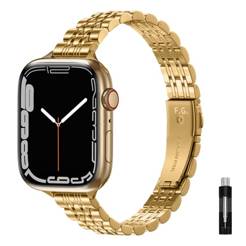 Fullmosa Slim Armband Kompatible mit Apple Watch 41mm 40mm 38mm iwatch Series 9 8 7 6 SE 5 4 3 2 1, Dünnes Elegant Schick Metall Gliederarmband für Damen Frauen, Gold 41/40/38mm von Fullmosa