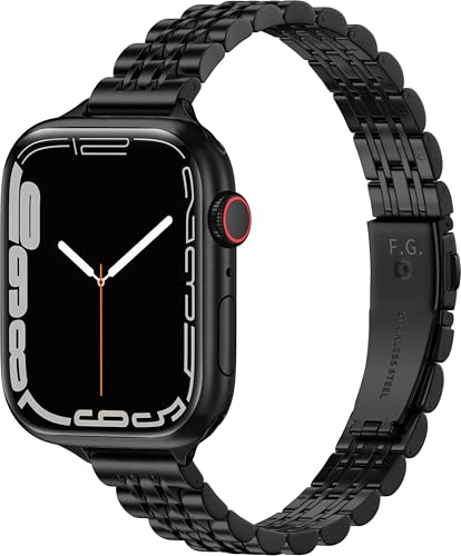 Fullmosa Slim Armband Kompatible mit Apple Watch 41mm 40mm 38mm iwatch Series 9 8 7 6 SE 5 4 3 2 1, Dünnes Elegant Schick Metall Gliederarmband für Damen Frauen, Schwarz 41/40/38mm von Fullmosa