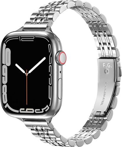 Fullmosa Slim Band Kompatible mit Apple Watch se Armband 40mm 41mm 38mm,Ersatzarmbänder für Series 9 8 7 6 SE 5 4 3 2 1,Dünnes Elegant Metall Gliederarmband für Damen Frauen,Silber von Fullmosa