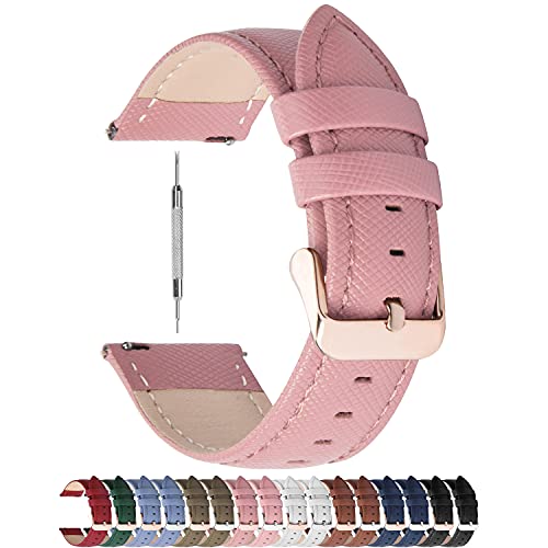 Fullmosa Uhrenarmband 18mm, Cross Serie Echtes Lederarmband Damen für Garmin Venu 2s Armband/Vivoactive 4s/3s armband, Smartwatch Armbänder mit Edelstahl Schließe, 18mm Rosa + Roségold Schnalle von Fullmosa